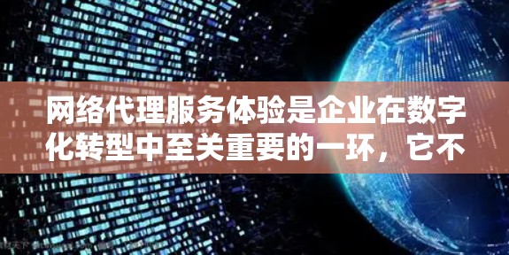网络代理服务体验是企业在数字化转型中至关重要的一环,它不仅直接影响企业的运营效率和资源利用,还直接影响企业的客户满意度和忠诚度。以下是对网络代理服务体验的详细阐述 网络代理服务体验是企业在数字化转型中至关重要的一环,它不仅直接影响企业的运营效率和资源利用,还直接影响企业的客户满意度和忠诚度。以下是对网络代理服务体验的详细阐述